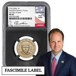 2026-P US Trump Dollar NGC MS-66 FDOI Paul Hollis Facsimile Black Core