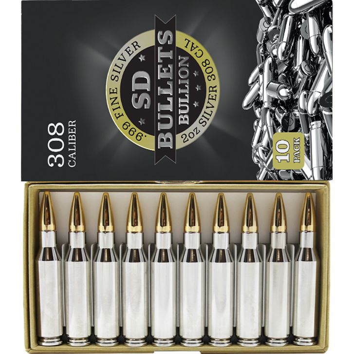 2 oz Silver Bullion Bullet (Gold & Rhodium Plated) .308