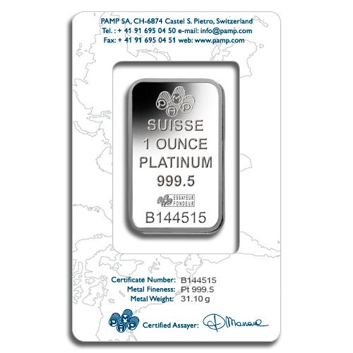 1 oz Pamp Suisse Platinum Bar - In Assay