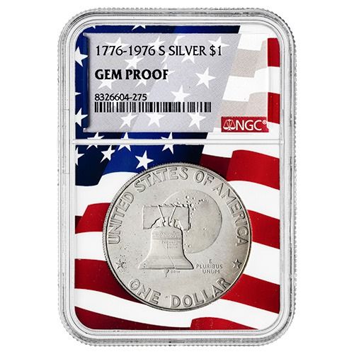 1776\u002D1976\u0020NGC\u0020GEM\u0020Proof\u002040\u0025\u0020Silver\u0020Eisenhower\u0020Dollar\u0020Coin\u0020\u002D\u0020Bicentennial\u0020Flag\u0020Core