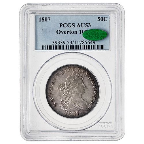 1807\u0020PCGS\u0020AU\u002D53\u0020Draped\u0020Bust\u0020Half\u0020Dollar\u0020Silver\u0020Coin\u0020\u002D\u0020CAC\u0020Sticker