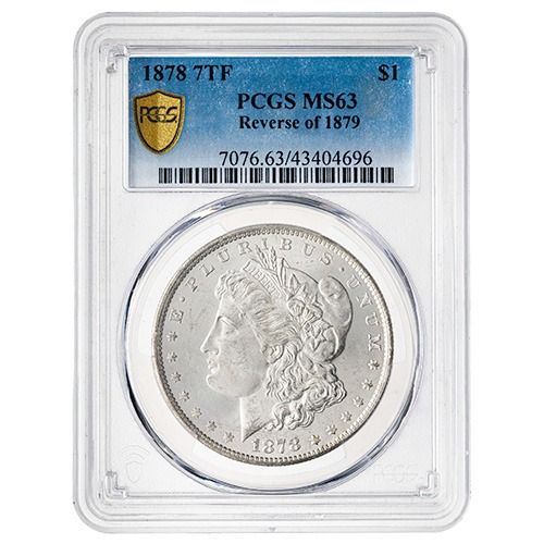 1878\u0020PCGS\u0020MS\u002D63\u0020Morgan\u0020Silver\u0020Dollar\u0020Coin\u0020\u002D\u00207\u0020Tail\u0020Feathers\u0020Reverse\u0020of\u00201879\u0020