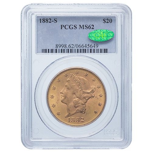 PCGS\u0020MS\u002D62\u00201882\u002DS\u0020\u002420\u0020American\u0020Liberty\u0020Double\u0020Eagle\u0020Gold\u0020Coin\u0020