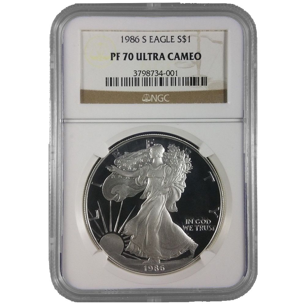 1986\u002DS\u0020NGC\u0020PF\u002D70\u0020Proof\u0020American\u0020Silver\u0020Eagle\u0020Coin