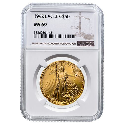 1992\u0020NGC\u0020MS\u002D69\u00201\u0020oz\u0020American\u0020Gold\u0020Eagle\u0020Coin
