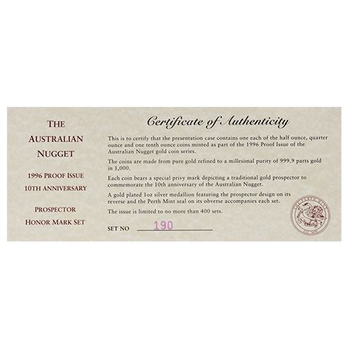 1996 Australian Gold Nugget Proof 4-Coin 10th Anniversary Set