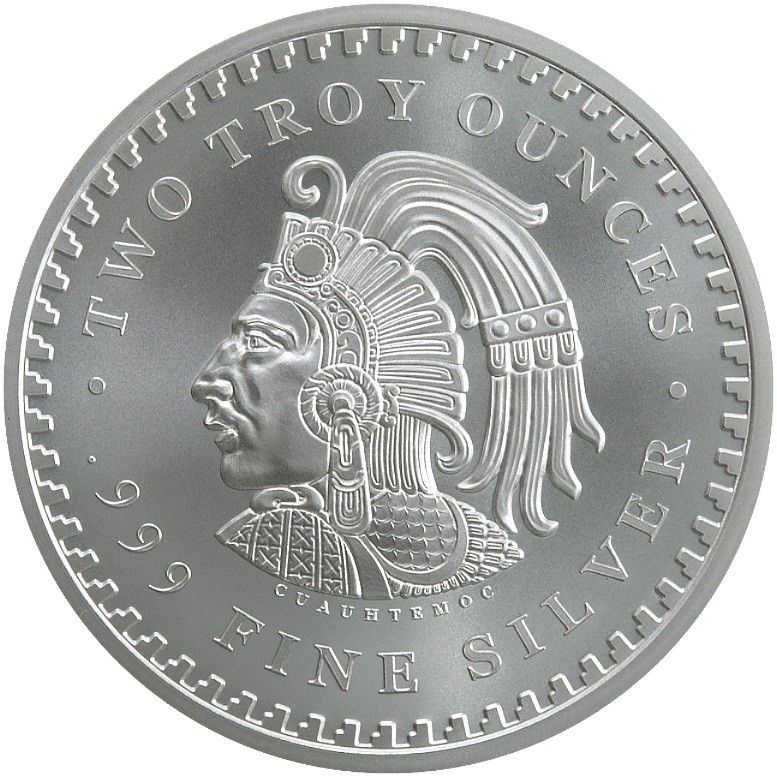 2 オンス シルバー ラウンド - アステカ カレンダー 2 oz Aztec Calendar Silver Bullion Round .999 Fine