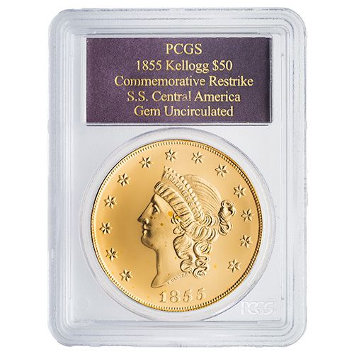 2001\u00202.419\u0020oz\u0020PCGS\u0020GEM\u00201855\u0020\u002450\u0020Kellogg\u0020Restrike\u0020GEM\u0020Uncirculated\u0020Gold\u0020Round