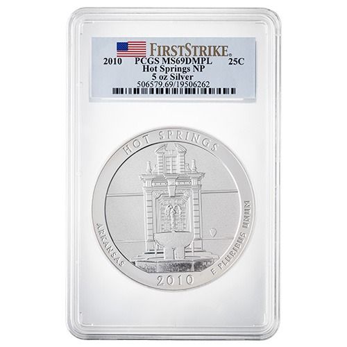 2010\u0020PCGS\u0020MS\u002D69\u0020DMPL\u0020First\u0020Strikes\u00205\u0020oz\u0020America\u0020The\u0020Beautiful\u0020Hot\u0020Springs\u0020Silver\u0020Coin