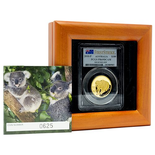 2010\u0020PCGS\u0020PR\u002D69\u0020First\u0020Strikes\u00201\u0020oz\u0020Australian\u0020Koala\u0020High\u0020Relief\u0020Proof\u0020Gold\u0020Coin\u0020with\u0020Box\u0020and\u0020COA