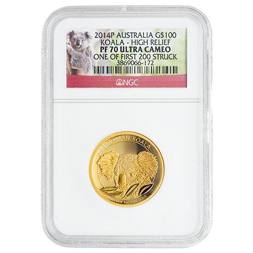2014 NGC PF-70 One of First 200 Struck 1 oz Australian Koala High Relief Proof Coin with Box and COA