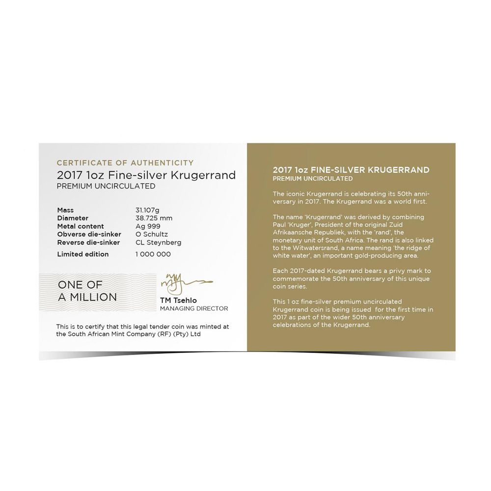 2017 South African Krugerrand Silver Coin 1 oz - NGC SP-70 Early Releases Black Core