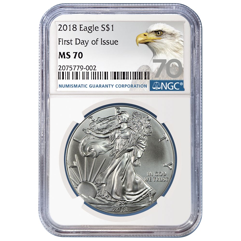 2018\u0020NGC\u0020MS\u002D70\u0020First\u0020Day\u0020Of\u0020Issue\u0020American\u0020Silver\u0020Eagle\u0020Coin\u0020\u002870\u0020Label\u0029