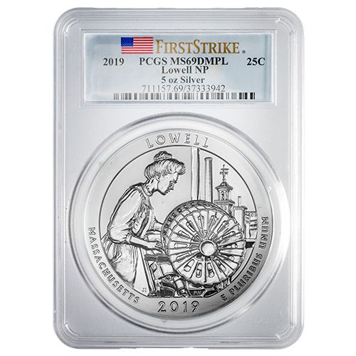 2019\u0020PCGS\u0020MS\u002D69\u0020DMPL\u0020First\u0020Strikes\u00205\u0020oz\u0020America\u0020The\u0020Beautiful\u0020Lowell\u0020Historical\u0020Park\u0020Silver\u0020Coin
