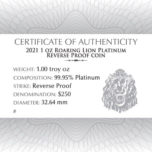 Lionページ Buy 2021 1 oz Roaring Lion Reverse Proof Platinum Coin | SD