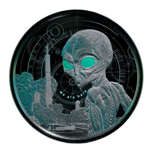 2021 1 oz Ghana Alien Rhodium Plated Silver Coin