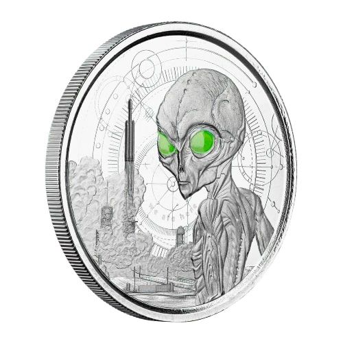 2021 1 oz Ghana Alien Rhodium Plated Silver Coin