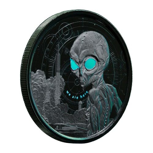 2021 1 oz Ghana Alien Rhodium Plated Silver Coin