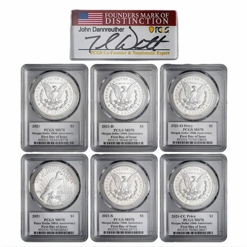 2021\u0020PCGS\u0020MS\u002D70\u0020First\u0020Day\u0020of\u0020Issue\u0020Morgan\u0020and\u0020Peace\u0020Dollar\u0020Silver\u00206\u002DCoin\u0020Set\u0020\u002D\u0020John\u0020Dannreuther\u0020Labels