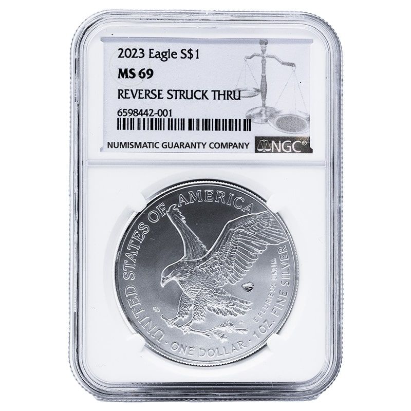 2023\u0020NGC\u0020MS\u002D69\u0020Mint\u0020Error\u0020Reverse\u0020Struck\u0020Thru\u0020Silver\u0020Eagle\u0020Coin