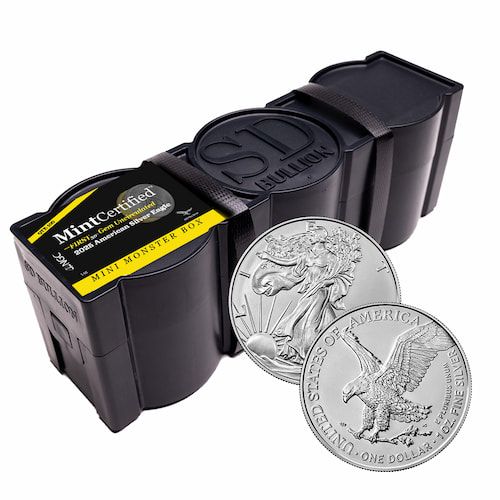 2025\u0020Silver\u0020Eagle\u0020NGC\u0020\u0026\u0020SD\u0020Bullion\u0020MintCertified\u2122\u0020FIRST30\u0020\u007C\u0020Mini\u0020Monster\u0020Box\u0020\u0028100\u0020oz\u0029