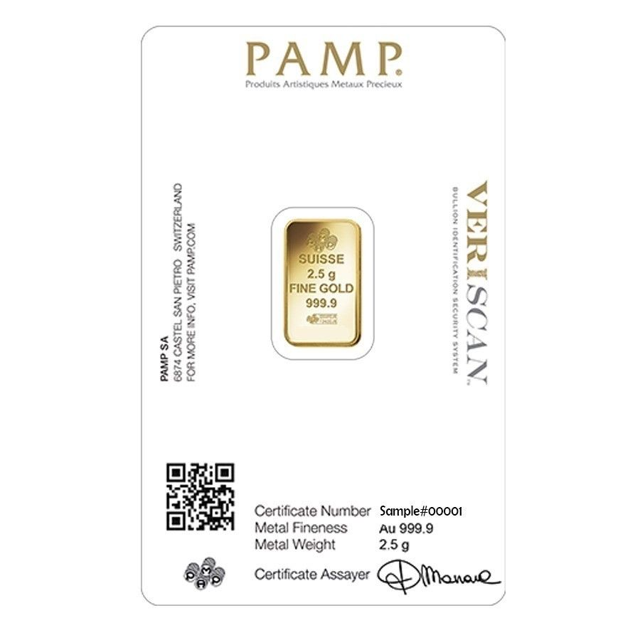 2.5 Gram Pamp Suisse Lady Fortuna Gold Bar - In Assay