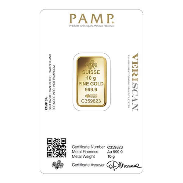 10 Gram Pamp Suisse Lady Fortuna Gold Bar In Assay