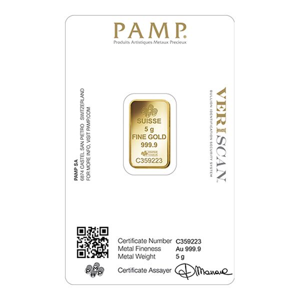 5 Gram Pamp Suisse Lady Fortuna Gold Bar In Assay