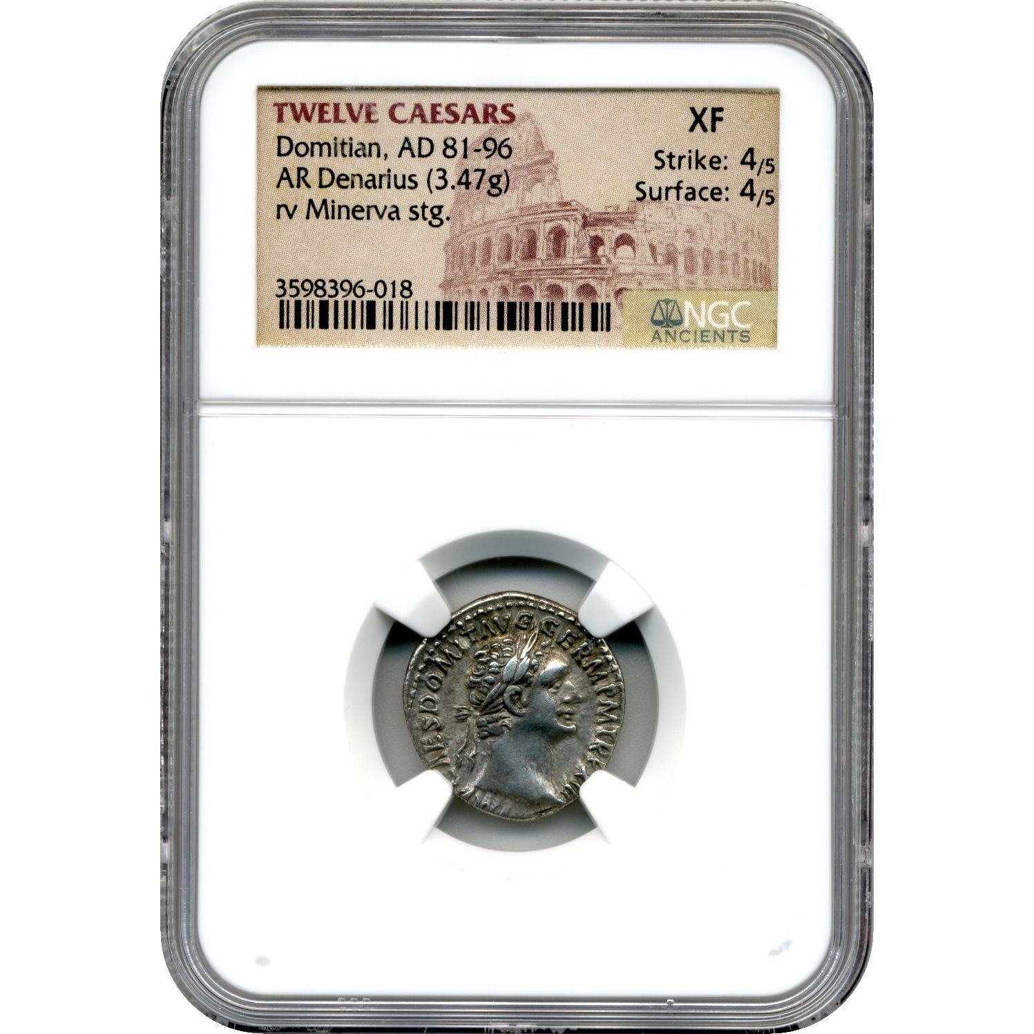 Twelve\u0020Caesars\u0020Domitian\u0020AR\u0020Denarius\u0020AD\u002081\u002D96\u0020\u002D\u0020NGC\u0020XF