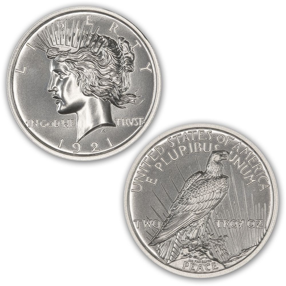 2 oz 1921 Peace Dollar Tribute High Relief Silver Round 