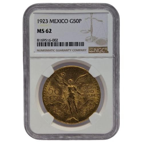 1923\u0020NGC\u0020MS\u002D62\u0020Mexican\u002050\u0020Pesos\u0020Gold\u0020Coin