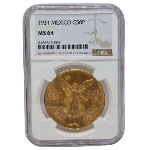 1931\u0020NGC\u0020MS\u002D64\u0020Mexican\u002050\u0020Pesos\u0020Gold\u0020Coin