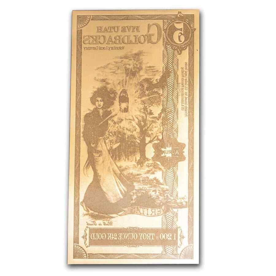 Gold Aurum Utah 5 Goldback Note (24K)