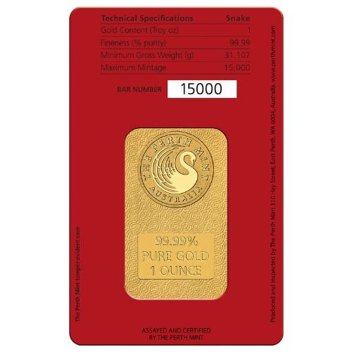 1 oz Year of the Snake Minted Gold Bar - Lunar Series