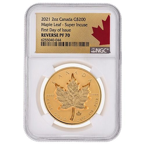 2021\u0020NGC\u0020PF\u002D70\u0020First\u0020Day\u0020of\u0020Issue\u00202\u0020oz\u0020Canadian\u0020Maple\u0020Leaf\u0020Super\u0020Incuse\u0020Reverse\u0020Proof\u0020Gold\u0020Coin