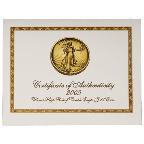 2009 (MMIX) $20 Double Eagle Ultra High Relief with Box & COA