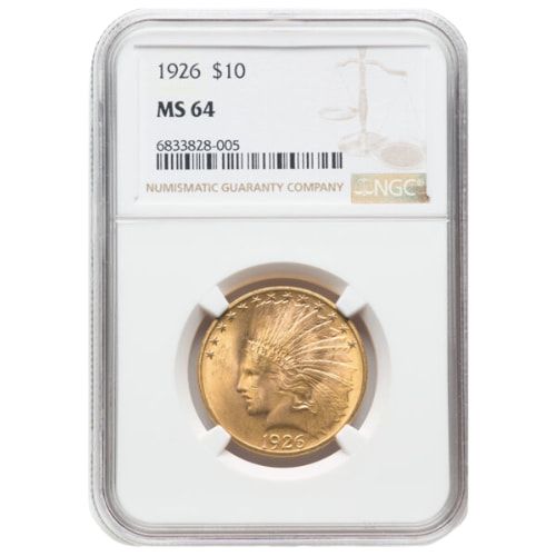 NGC\u0020MS\u002D64\u00201926\u0020\u002410\u0020Indian\u0020Head\u0020Eagle\u0020Gold\u0020Coin