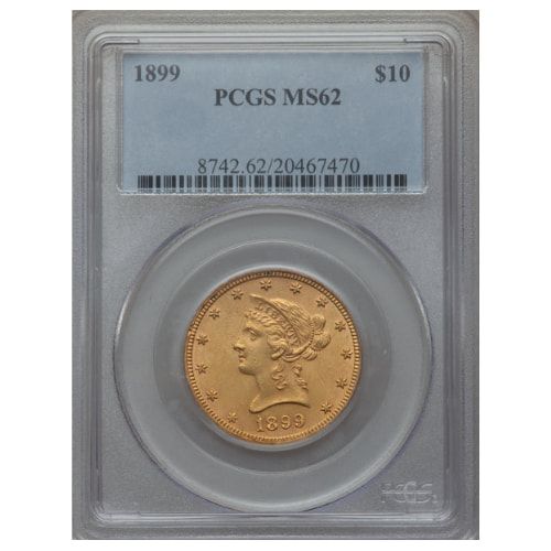 PCGS\u0020MS\u002D62\u00201899\u0020\u002410\u0020Liberty\u0020Eagle\u0020Gold\u0020Coin