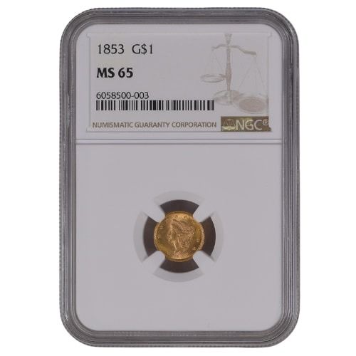1853\u0020NGC\u0020MS\u002D65\u0020\u00241\u0020Liberty\u0020Head\u0020Gold\u0020Coin\u0020\u002D\u0020Type\u0020I\u0020