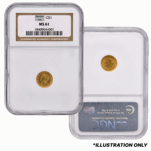 NGC\u0020MS\u002D61\u0020\u00241\u0020Liberty\u0020Gold\u0020Dollar\u0020Coin\u0020\u002D\u0020Type\u0020I\u0020\u002D\u0020Random\u0020Year