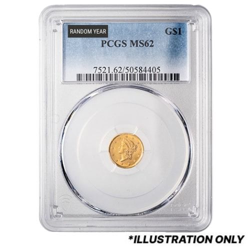 PCGS\u0020MS\u002D62\u0020\u00241\u0020Liberty\u0020Head\u0020Gold\u0020Coin\u0020Type\u0020I\u0020\u002D\u0020Random\u0020Year