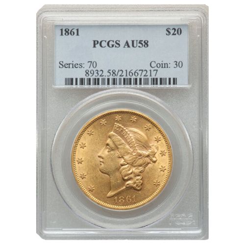 1861\u0020PCGS\u0020AU\u002D58\u0020\u002420\u0020Liberty\u0020Double\u0020Eagle\u0020Gold\u0020Coin
