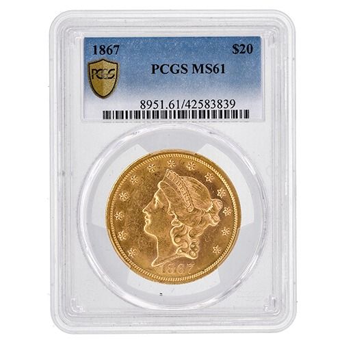 1867\u0020PCGS\u0020MS\u002D61\u0020\u002420\u0020Liberty\u0020Double\u0020Eagle\u0020Gold\u0020Coin