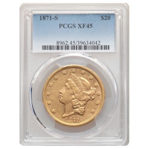 1871\u0020PCGS\u0020XF\u002D45\u0020\u002420\u0020Liberty\u0020Double\u0020Eagle\u0020Gold\u0020Coin\u0020