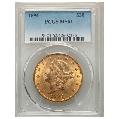 1894\u0020US\u0020Gold\u0020Liberty\u0020Double\u0020Eagle\u0020\u002420\u0020Coin\u0020PCGS\u0020MS\u002D62