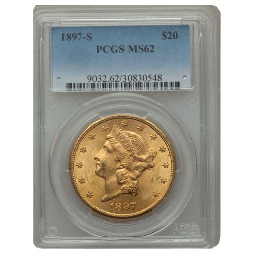 1897\u002DS\u0020PCGS\u0020MS\u002D62\u0020\u002420\u0020Liberty\u0020Double\u0020Eagle\u0020Gold\u0020Coin