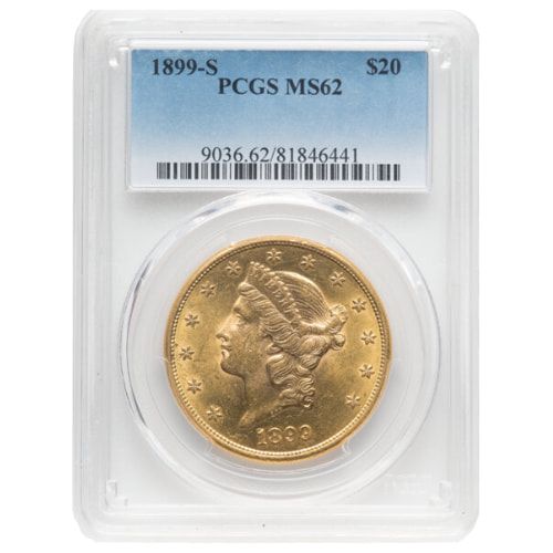 1899\u002DS\u0020PCGS\u0020MS\u002D62\u0020\u002420\u0020Liberty\u0020Double\u0020Eagle\u0020Gold\u0020Coin\u0020