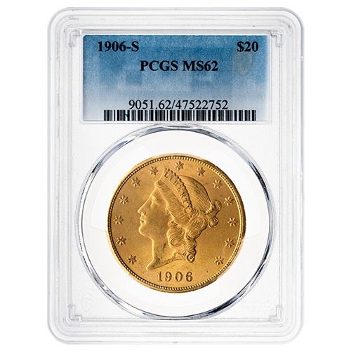 1906\u002DS\u0020US\u0020Gold\u0020Liberty\u0020Double\u0020Eagle\u0020\u002420\u0020Coin\u0020PCGS\u0020MS\u002D62