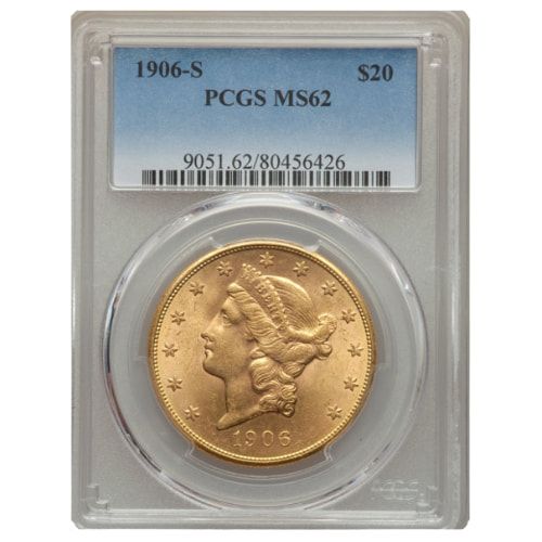 1906\u002DS\u0020US\u0020Gold\u0020Liberty\u0020Double\u0020Eagle\u0020\u002420\u0020Coin\u0020PCGS\u0020MS\u002D62