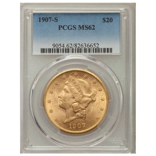 1907\u002DS\u0020PCGS\u0020MS\u002D62\u0020\u002420\u0020Liberty\u0020Double\u0020Eagle\u0020Gold\u0020Coin\u0020